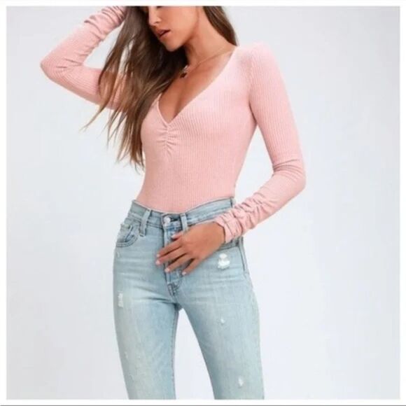 Free People Cozy Up With Me Bodysuit Rose Small - Picture 1 of 8